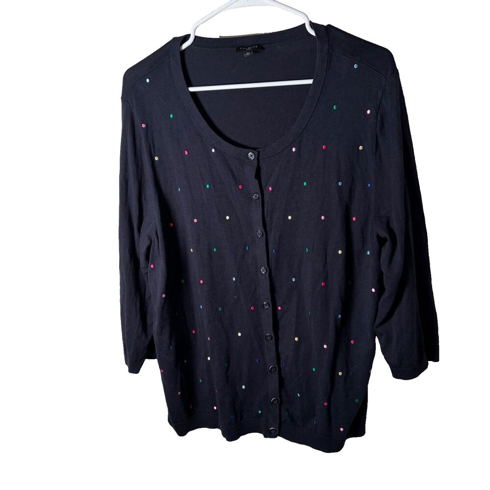 Talbots Sweater Women's 2X Navy Polka Dot Button Up Cardigan 3/4 Sleeve